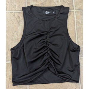Tiger Mist sz S Cropped Tank Top black stretchy cinched lined 0049